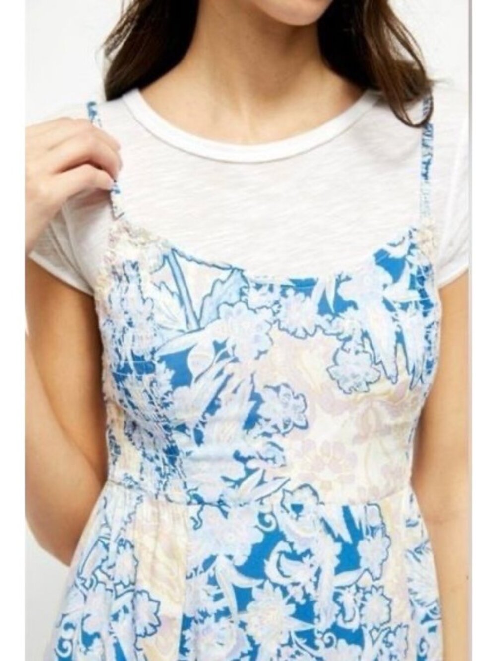 NWT Free People Blue Cream Floral Print Maxi Slip Dress L | Coastal Cowgirl Boho - Picture 3 of 16